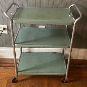 COSCO 3 Tier Kitchen Utility Serving Cart Rolling Turquoise MCM Vintage 1950s